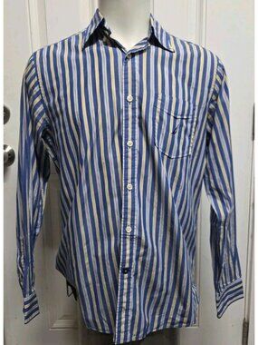 Nautica Men Long Sleeve Shirt Button Up Blue Yellow Striped Size M